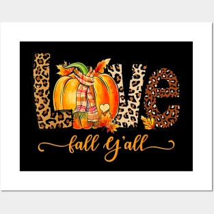 Love Fall Y'All - Leopard Print Fall Thanksgiving - Love Pumpkin Posters and Art